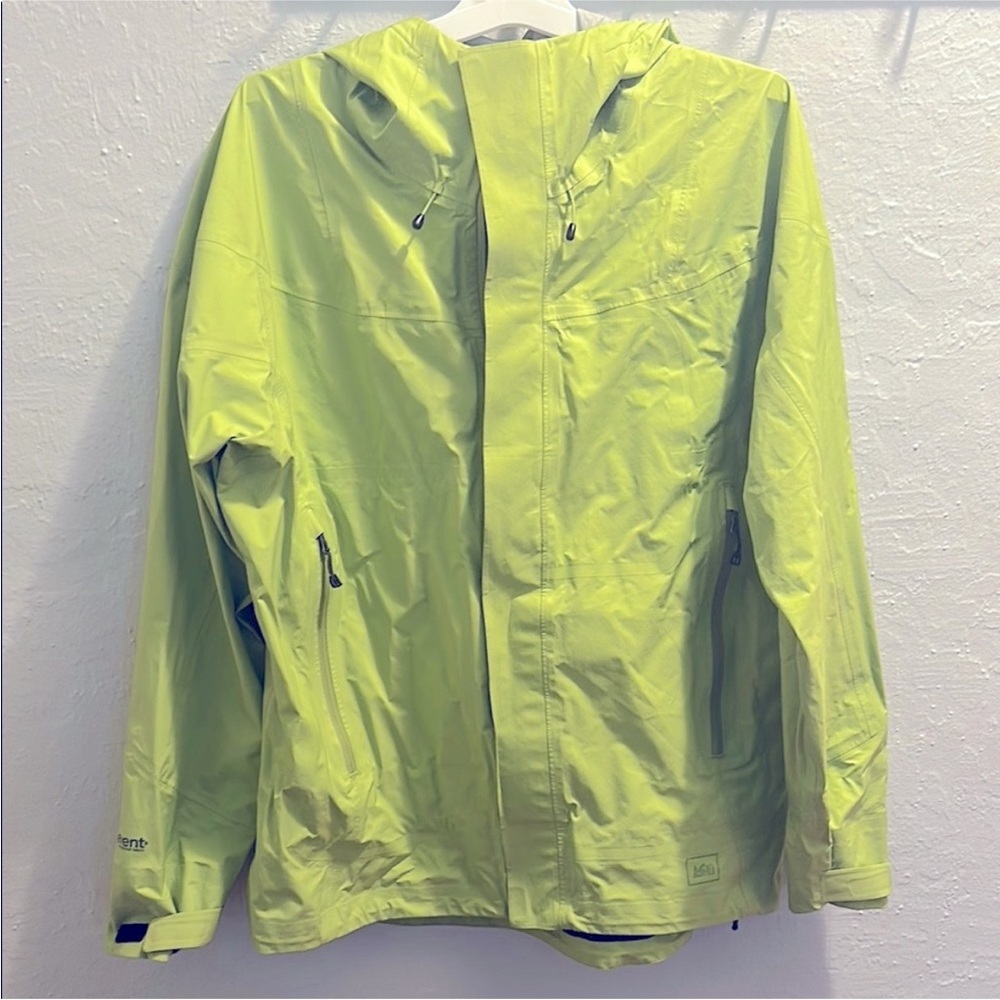 🆕 REI Men’s Waterproof Lightweight Bright Green Hooded Jacket - NWOT size L